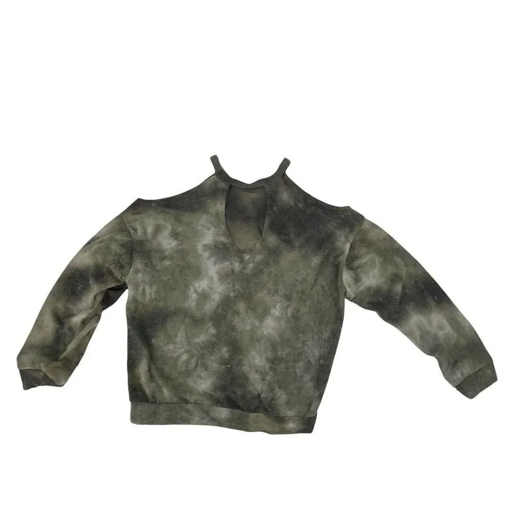 Tie Dye Cold Shoulder Sweatshirt Green Cozy Soft Inside Out 143 Story Size S Top